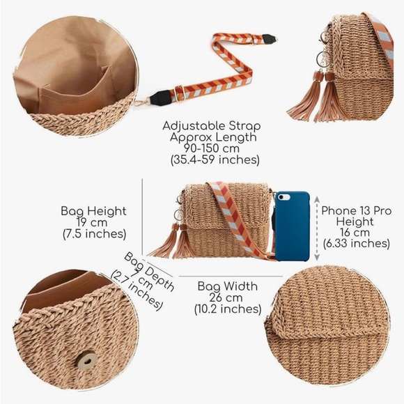 YXILEE Straw Beach Bag Crossbody Shoulder Bags - Picture 4 of 6